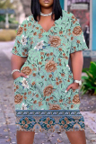 Casual Print Basic V Neck Short Sleeve Short Sleeve Dress