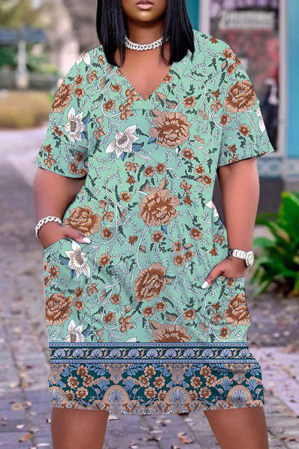 Casual Print Basic V Neck Short Sleeve Short Sleeve Dress