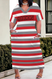 Casual Street Geometric Print Pocket V Neck Printed Plus Size Dresses