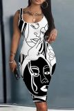 Casual Print Basic U Neck Vest Dresses