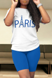Casual Letter Geometric Print O Neck Short Sleeve Two Pieces