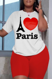 Casual Letter Geometric Print O Neck Short Sleeve Two Pieces
