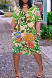 Casual Print Basic V Neck Short Sleeve Short Sleeve Dress