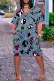 Casual Print Basic V Neck Short Sleeve Short Sleeve Dress
