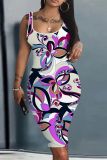Casual Print Basic U Neck Vest Dresses