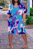 Casual Print Basic V Neck Short Sleeve Short Sleeve Dress