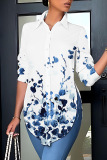 Casual Print Buttons Slit Shirt Collar Tops