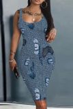 Casual Print Basic U Neck Vest Dresses