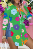 Casual Print Slit Shirt Collar Tops