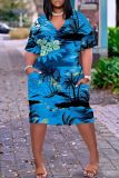 Casual Print Basic V Neck Short Sleeve Short Sleeve Dress