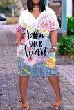 Casual Print Basic V Neck Short Sleeve Short Sleeve Dress