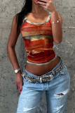 Street Print Patchwork O Neck Tops