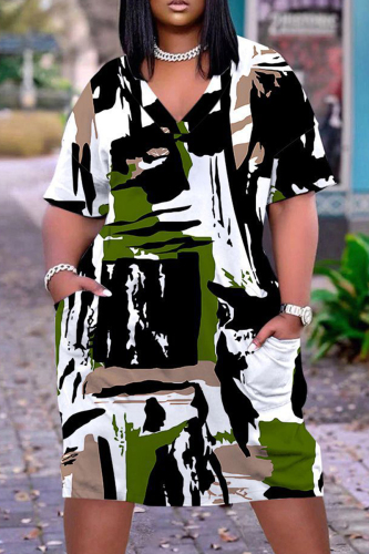 Casual Print Basic V Neck Short Sleeve Short Sleeve Dress