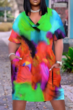 Casual Print Basic V Neck Short Sleeve Short Sleeve Dress