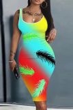 Casual Print Basic U Neck Vest Dresses