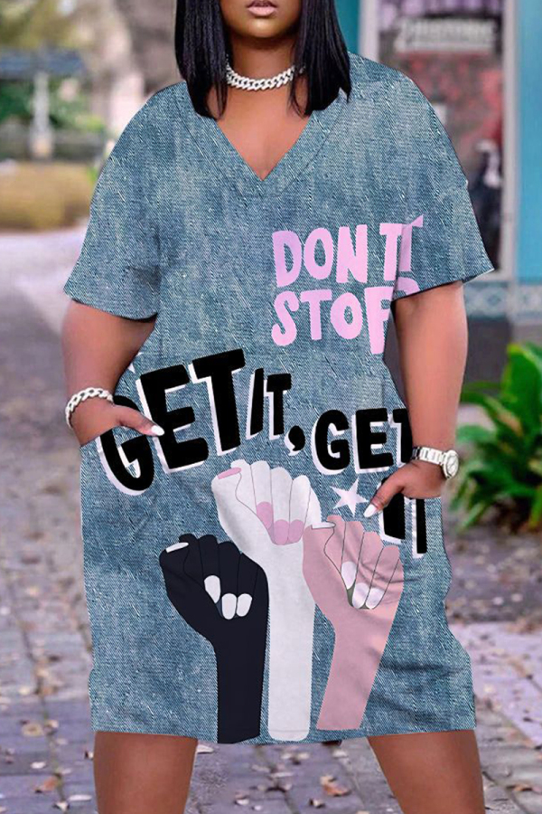Casual Print Basic V Neck Short Sleeve Short Sleeve Dress