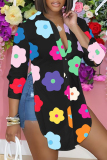 Casual Print Slit Shirt Collar Tops