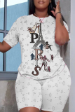 Casual Letter Geometric Print O Neck Short Sleeve Two Pieces