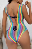 Sexy Living Striped Hollowed Out See-through Backless Lingerie