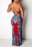 Sexy Casual Print Backless Spaghetti Strap Long Plus Size Dresses