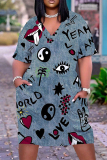 Casual Print Basic V Neck Short Sleeve Short Sleeve Dress