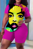 Casual Print Basic O Neck Short Sleeve Two Pieces