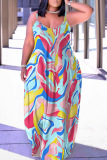 Sexy Casual Print Backless Spaghetti Strap Long Dresses