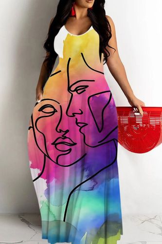 Sexy Casual Print Backless Spaghetti Strap Long Dresses