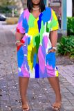 Casual Print Basic V Neck Short Sleeve Short Sleeve Dress