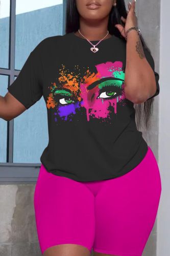 Casual Print Basic O Neck Short Sleeve Two Pieces