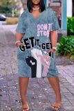 Casual Print Basic V Neck Short Sleeve Short Sleeve Dress