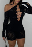 Sexy Solid Hollowed Out Backless Skinny Rompers