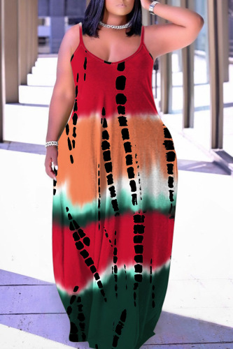 Sexy Casual Print Backless Spaghetti Strap Long Dresses