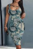 Casual Print Basic U Neck Vest Dresses