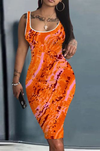 Casual Print Basic U Neck Vest Dresses