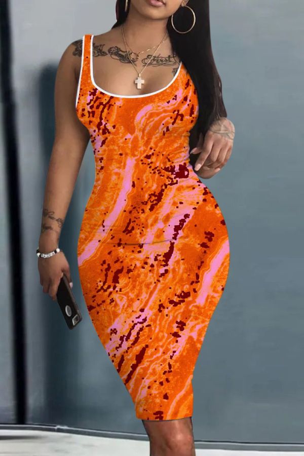 Casual Print Basic U Neck Vest Dresses