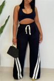 Casual Striped Patchwork Straight High Waist Straight Patchwork Trousers