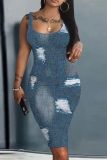 Casual Print Basic U Neck Vest Dresses