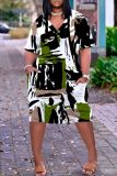 Casual Print Basic V Neck Short Sleeve Short Sleeve Dress