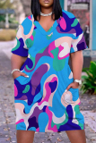 Casual Print Basic V Neck Short Sleeve Short Sleeve Dress