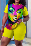 Casual Print Basic O Neck Short Sleeve Two Pieces