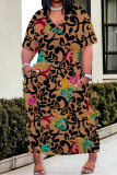 Casual Street Geometric Print Pocket V Neck Printed Plus Size Dresses