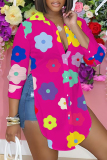 Casual Print Slit Shirt Collar Tops