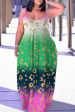 Sexy Casual Print Backless Spaghetti Strap Long Dresses