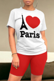 Casual Letter Geometric Print O Neck Short Sleeve Two Pieces