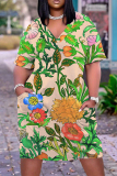 Casual Print Basic V Neck Short Sleeve Short Sleeve Dress