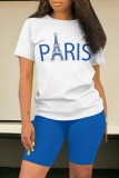 Casual Letter Geometric Print O Neck Short Sleeve Two Pieces