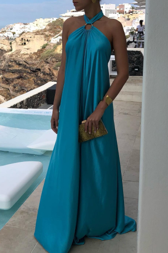 Sexy Vacation Solid Patchwork Solid Color Halter Sleeveless Dress Dresses
