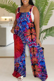 Casual Print Backless Spaghetti Strap Regular Jumpsuits