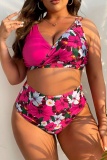 Sexy Print Patchwork Backless V Neck Plus Size Swimwear (With Paddings)